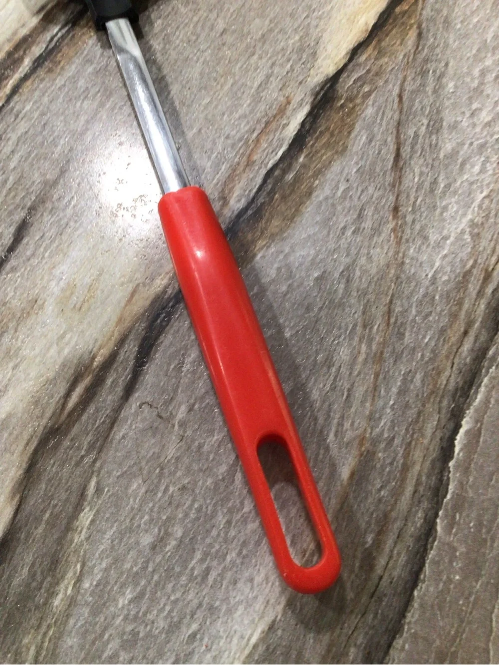 Vintage Korea Slotted Serving Spoon Nylon Head Red Handle Stainless Shaft 11”